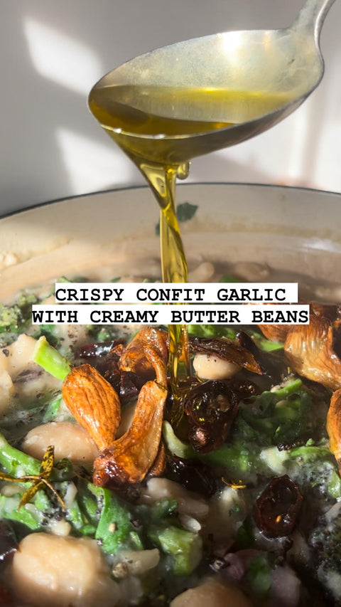 Crispy Confit Garlic with Creamy Butterbeans