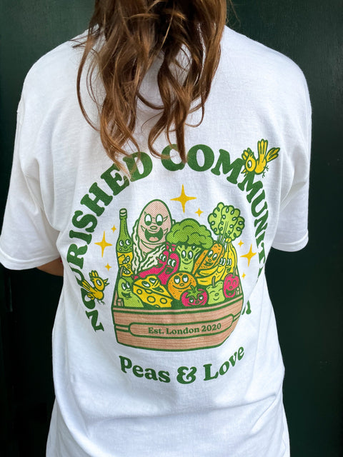 Nourished Communities Peas & Love tshirt